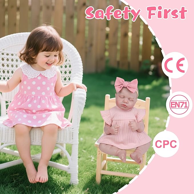 EKOKIZ Realistic Baby Doll, 20-Inch Reborn Baby Doll Girls Soft Cloth Body Newborn Dolls That Look Real, Lovely & Pretty Lifelike Doll with Pink Dress and Toy Accessories for Kids Age 3+