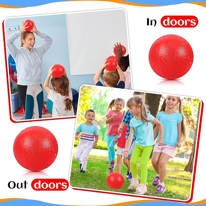 Hiboom Playground Balls 5 Inch Dodgeball Playground Balls Kick Outdoor Inflatable with 1 Pcs Hand Pump for Adults Yoga Exercise Gym Schoolyard (Red,12 Pcs)