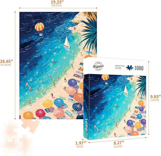 Jigsaw Puzzles for Adults 1000 Pieces, Summer Vacation Blue Sea Beach Challenging Unique Puzzle for Game Night Family Home Decor, 20x27 Inches, Seabeach