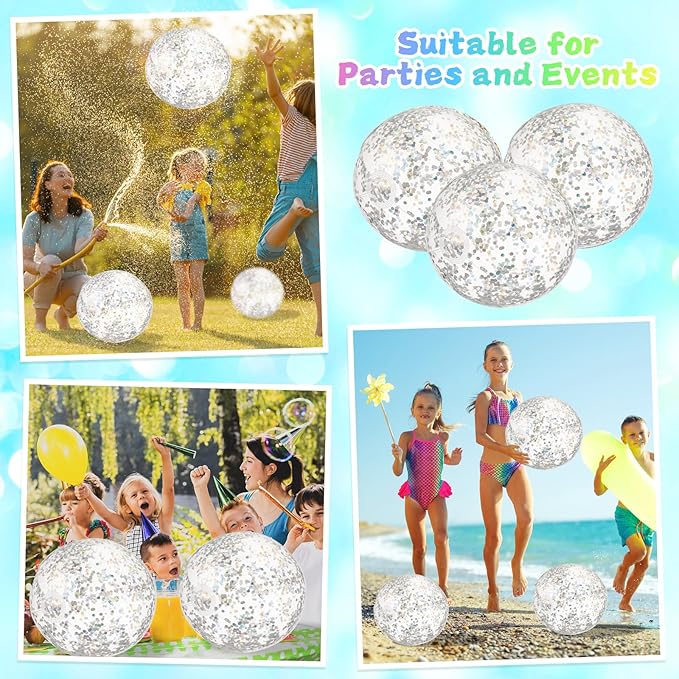 12 Pack 12 Inch Glow in The Dark LED Beach Ball Jumbo Confetti Glitters Inflatable Ball Swimming Pool Game for Party Pool Summer