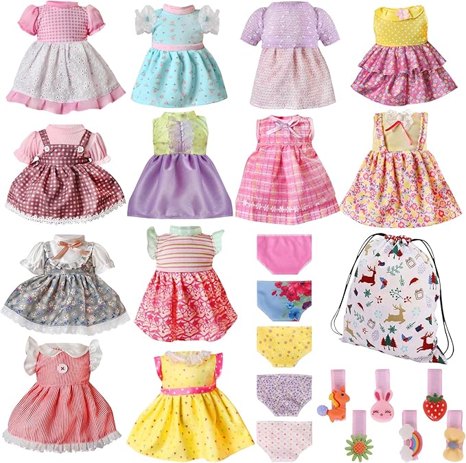 Alive Baby Doll Clothes and Accessories - 10 Sets Girl Doll Clothes Dress for 12 13 14 15 Inch Dolls, Baby Doll Clothes - Dolls Outfits Accessories with Hairpin & Underwear 22 Pcs for Girls Gift