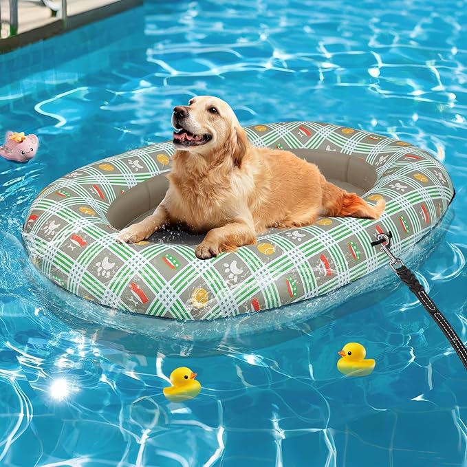 Inflatable Dog Float for Large Dogs, Up to 180 Lbs, Foldable & Puncture-Resistant Doggy Float for Pool, Portable Dog Float Bed Pet Swimming Accessory, Pet-Friendly Outdoor Fun, Brown