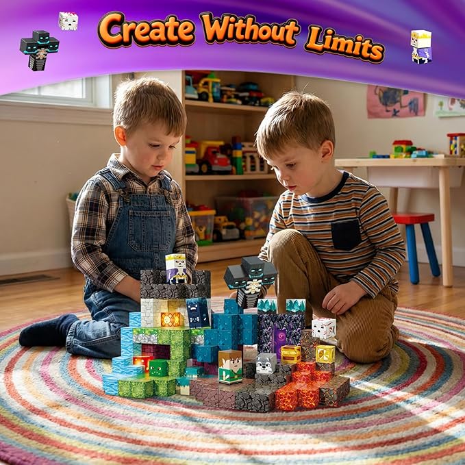 Magnetic Building Blocks, STEM Toys Educational Magnet Cubes for Kids Ages 4-12 (Inferno Adventure-200pcs)