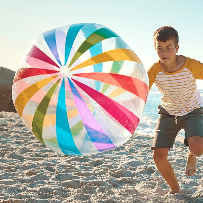 GiftExpress 40" Beach Balls 2 Pack - Polka Dot & Striped Giant Transparent Inflatable Balls for Swimming Pool Party - Summer Outdoor Water Toys & Decorations