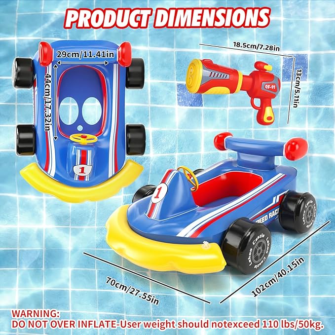 Lehoo Castle Inflatable Pool Floats Toys for Kids with Water Gun - Ride-on Swimming Pool Floaties for Kids Ages 3-8, Toddler Pool Float Outdoor Summer Beach Water Toys for Boys and Girls