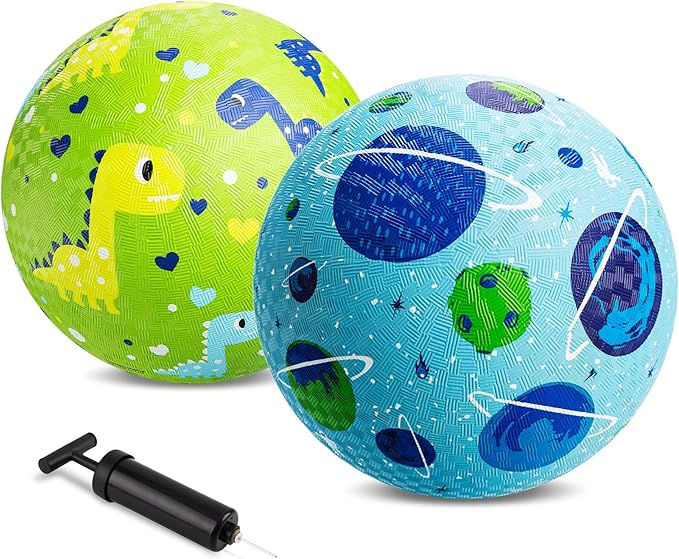 ZOOJOY Pack of 2 Cartoon Playground Balls for Kids 1-6, 6 Inch Rubber Balls for Dodgeball, Rubber Bouncy Kickball, Indoor & Outdoor Game Gaga Balls for Boys Girls with Pump