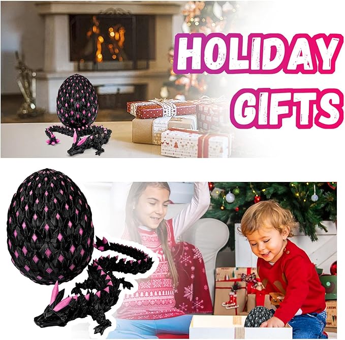 3D Printed Dragon Egg,Dragon Eggs Glow in with Dragon Inside Dark Articulated Animals Fidget Toy,Home Office Decor Executive Desk Toys for Autism/ADHD (Luminous Pink)