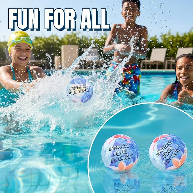 Activ Life Ultimate Skip Ball, Large 3" - 2 Water Skip Balls with 1 Skip Disc - Water Bouncing Ball Set for Beach, Pool & Lake Games - Fun Summer Toys for Kids, Teens, Adults & Families