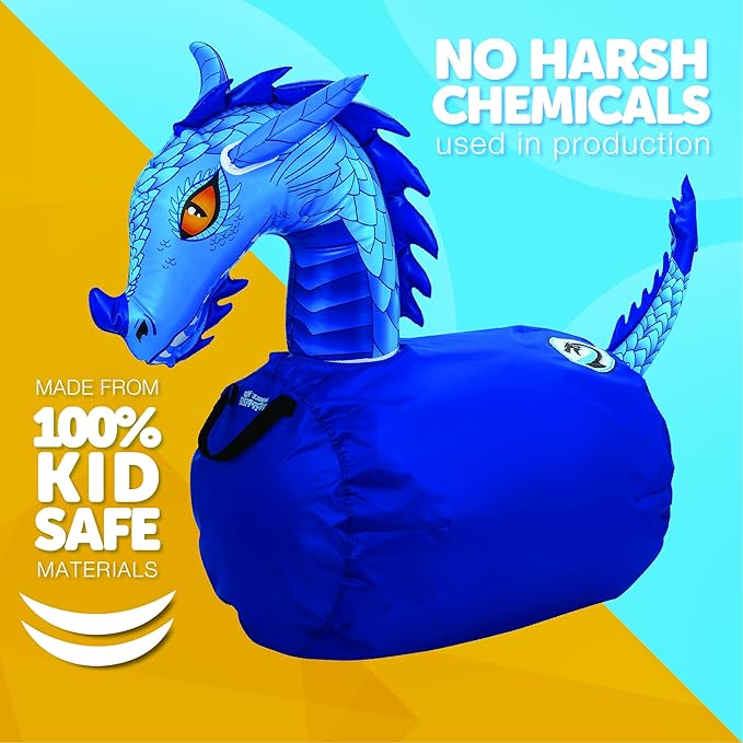 Waddle Hip Hoppers Large Bouncy Hopper Inflatable Hopping Animal Bouncer, Supports Up to 250 Pounds, Ages 5 and Up (Blue Dragon)