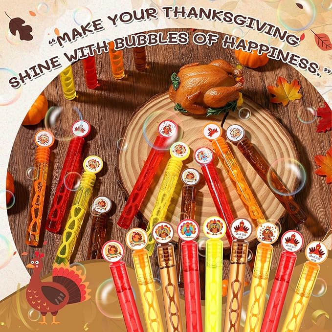 24 Pcs Mini Thanksgiving Turkey Bubble Wands Fall Party Favors Turkey Bubble Wands Bulk Thanksgiving Toys Gifts for Kids Classroom Awards Goodie Bag Fillers
