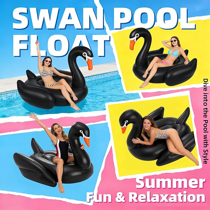 Giant Pool Float Adult Heavy Duty 70" Black Swan Pool Floaties for Adults Swimming Pool Lounger Float Pool Chair Float for Pool Games Beach Party Outdoor Water Play