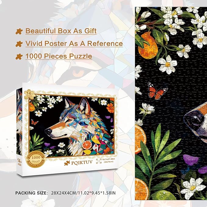 Puzzles for Adults 1000 Piece Jigsaw Puzzles with Letters on Back Wolf Puzzle Fun Gift Impossible Puzzle No Dust Family Decoration(27.56x19.7 Inch)