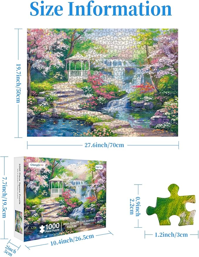 CHengQiSM 1000 Piece Puzzle for Adults, Waterfall Garden Puzzles for Adults 1000 Pieces, Floral Patio Jigsaw Puzzle for Adults Teens Seniors, Premium Thick Cardboard, Finished Size 27.6 x 19.7 inches