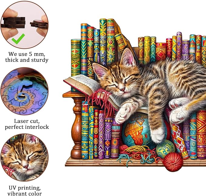Jigfoxy Wooden Puzzles for Adults, Cat Wood Puzzle for Adults, Unique Animal-Shaped Wooden Jigsaw Puzzle, Christmas Thanksgiving Gifts for Puzzle Lovers, Family and Friends (XL-17.3 * 14in-450pcs)