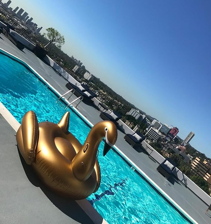 Jasonwell Giant Inflatable Golden Swan Pool Float with Fast Valves Summer Beach Swimming Pool Floatie Lounge Floating Raft Outdoor Party Decorations Toys for Adults (XXXL)
