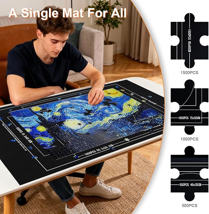 Large Puzzle Roll Up Mat with 8 Sorting Trays & Air Pump System, 46x26 Inch Portable Puzzle Storage Mat for 500 to 1500 Piece Puzzles, Includes Storage Bag