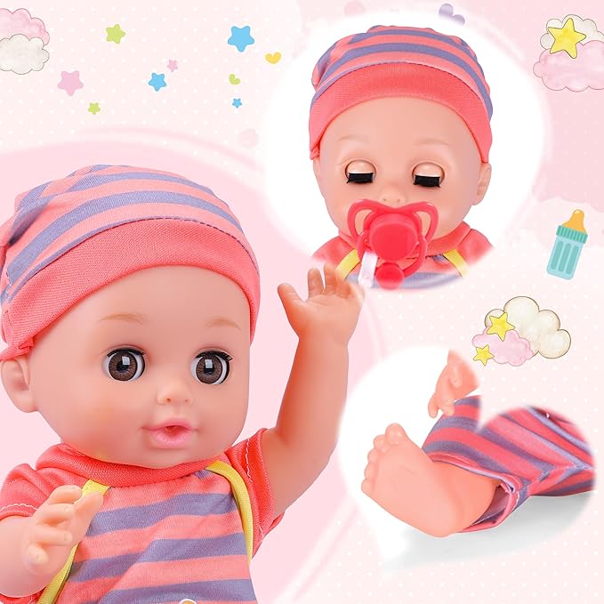 Baby Doll Stroller Toys Set, 12″ Doll with Accessories, 28Pcs Baby Dolls and Stroller Set with Care Bag, Clothes, Baby Bottle, Realistic Pretend Play Toy for Girls 3-5, 4-6, 7 Years Old Toddler Gift