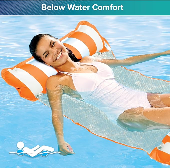 Aqua Original 4-in-1 Monterey Hammock Pool Float & Water Hammock – Multi-Purpose, Inflatable Pool Floats for Adults – Patented Thick, Non-Stick PVC Material – One Navy Blue & One Orange, 2-Pack