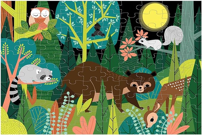 Mudpuppy in the Forest – 100 Piece Glow in The Dark Jigsaw Puzzle with a Woodland Scene of Animals and Hidden Nocturnal Details in the Dark