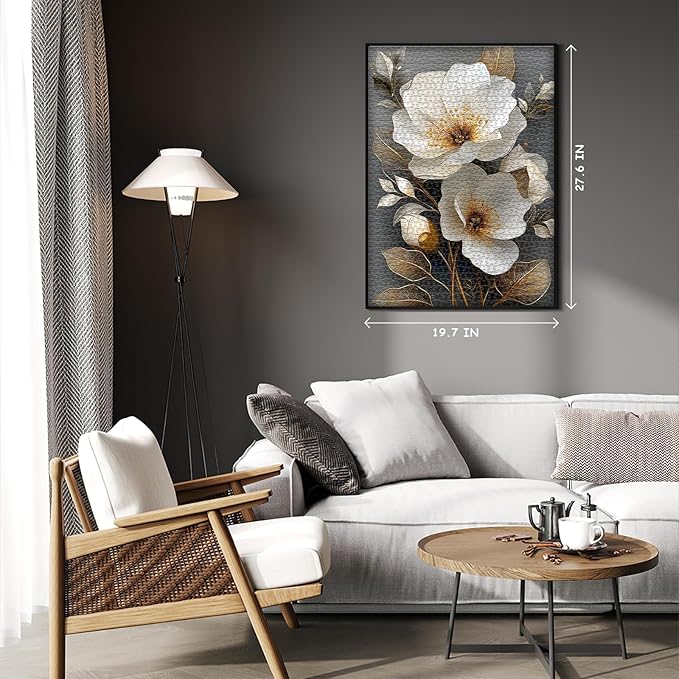 PICKFORU Flower Puzzles for Adults 1000 Pieces, Spring Nature Vintage Floral Puzzle Aesthetic Art, Colorful Plant Golden Wildflower Challenge Jigsaw Puzzle