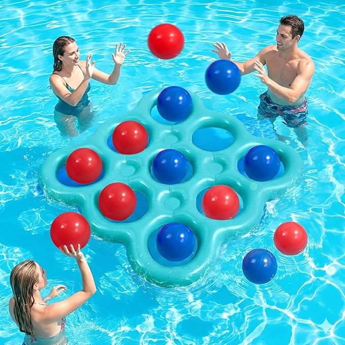 MoKo Pool Water Toys Tic-Tac-Toe Games Set, Inflatable Floats Toy with 10 Balls, Pool Games for Family Party Outdoor Beach Adults Teens Kids 2-10 Players