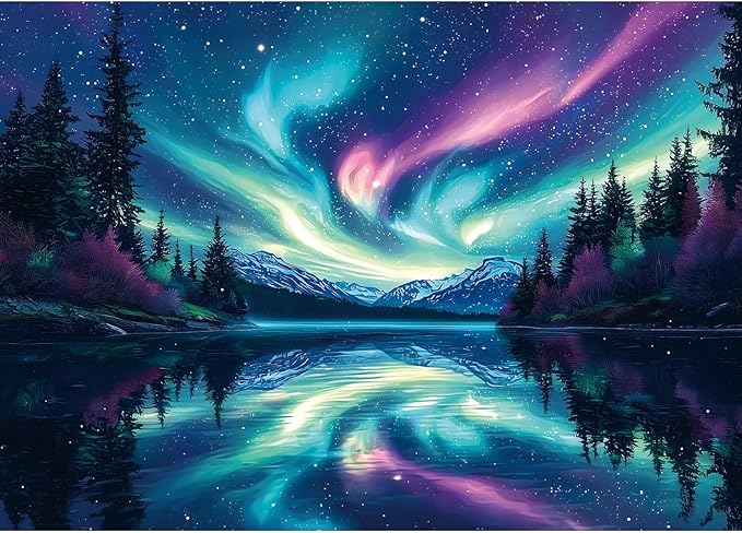 Blueforest 1000 Piece Puzzles for Adults, The Lake Water & The Arctic Aurora Puzzle for Adults, Hard Challenge Art Jigsaw Puzzles, for Gifts Birthday Party Games Family, 27.5 * 19.7 inch Dust Free