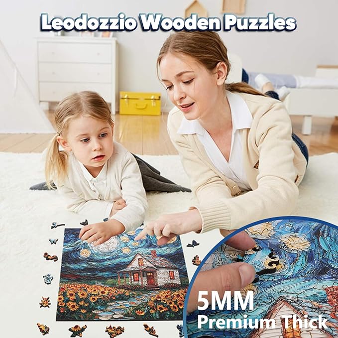 Leodozzio Wooden Puzzles for Adults 500 Pieces, Starlight House Jigsaw Puzzles, 5MM Thick Unique Shaped Animal Wooden Puzzle, Perfect Choice for Gifts, Wall Art Room & Artistic Home Decor, 15.9"x15.9"