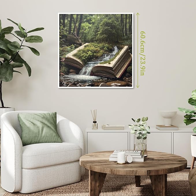 Book Forest Puzzle for Adults 1000 Pieces Nature, Fantasy Plant Jigsaw Puzzle, Cozy Tree River Green Puzzle