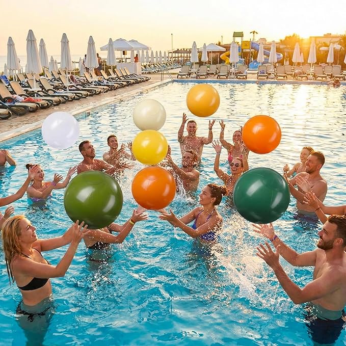 Realspring 24 Pcs Inflatable Beach Balls for Kids Bulk Pastel Solid Color Jumbo Beach Ball Swim Pool Floating Toys Baby Shower Birthday Summer Party Decor(Mainly Green, Yellow, Brown, White,26.5 Inch)