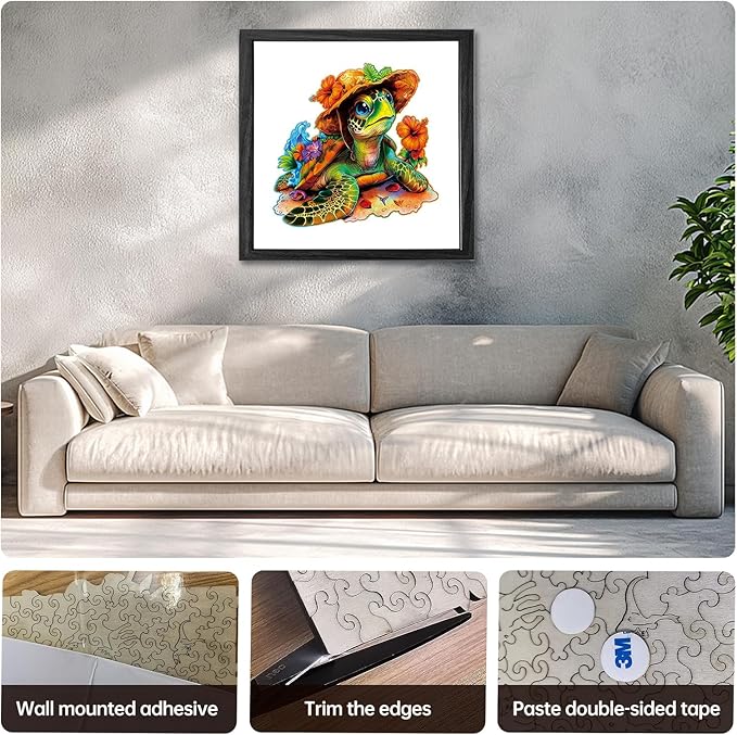 Wooden Jigsaw Puzzles,Vacation Sea Turtle Wooden Puzzles 300 Piece,Perfect for Family Game,Unique Shape Puzzles for Adults 14.9 x 14.9 Inch