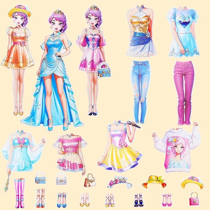 PainZieteg Magnetic Dress Up Dolls, Magnetic Princess Dress Up Paper Dolls, Magnetic Dress Up Dolls for Girls Ages 4-10 Learning Created Imagine Set Birthday Gift (Joy)
