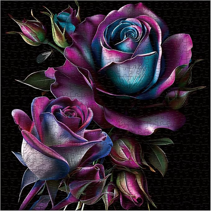 Purple Rose Art Puzzles for Adults 1000 Pieces, Beautiful Flower Plant Jigsaw Puzzles, Impossible Challenging Gradient Aesthetic Floral Puzzle