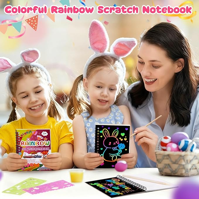 Scratch Art Crafts Party Favors, 18 Pack Rainbow Notebooks, Coloring Books Supplies Toys, Easter Basket Stuffers, Birthday Party Favors for Kids, Bulk Classroom Prizes for Toddlers