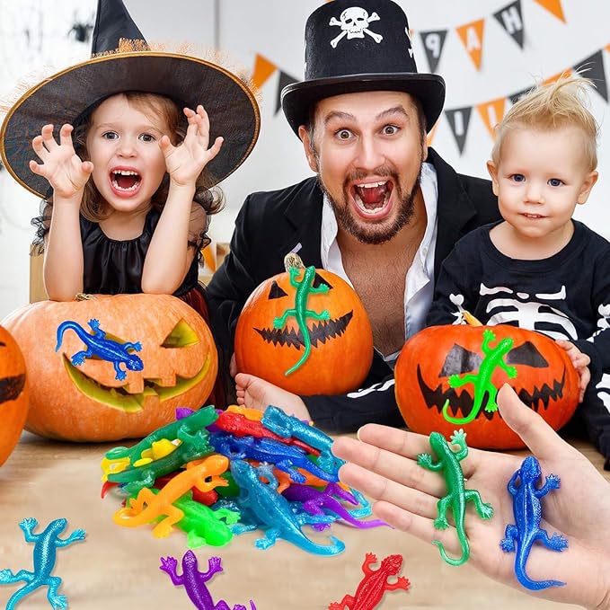 40Pcs Stretchy Lizard for Halloween, 8 Color Lizard Toys for Kids Fake Lizards Set for Halloween, Rubber Lizards Toy for Parody Filler