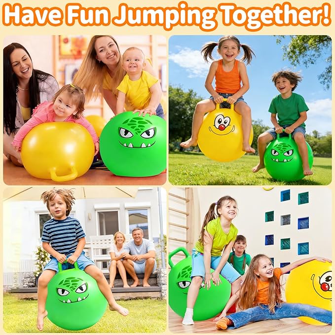 Hymaz 2 Pcs Hopper Ball, 18 Inch Bouncy Balls Bulk with Handle for Kids Ages 3-5, Jumping Hopping Inflatable Bouncing Ball Outdoor Toys for Boy Girl School Games Sports Exercise