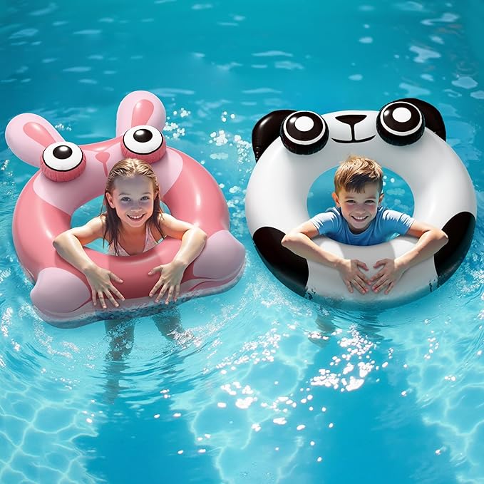 Pool Wave Kids Swim Ring Pool Floats, Toddler Inflatable Animal Swimming Tube Floaties, Outdoor Water Floating Toy, Summer Family Party Gift 3 4 5 6 7 8 9 Year Old Boy Girl Children Teens - 2 Pack