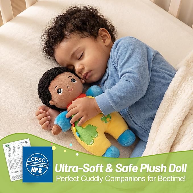 OUOZZZ Black Boy Baby Doll 10" - First Birthday Toys for 1 Year Old Boy, Ideal 1 Year Old Boy Gifts & Baby Boy Gifts, Snuggle Buddy for Infants Dinosaur Toy