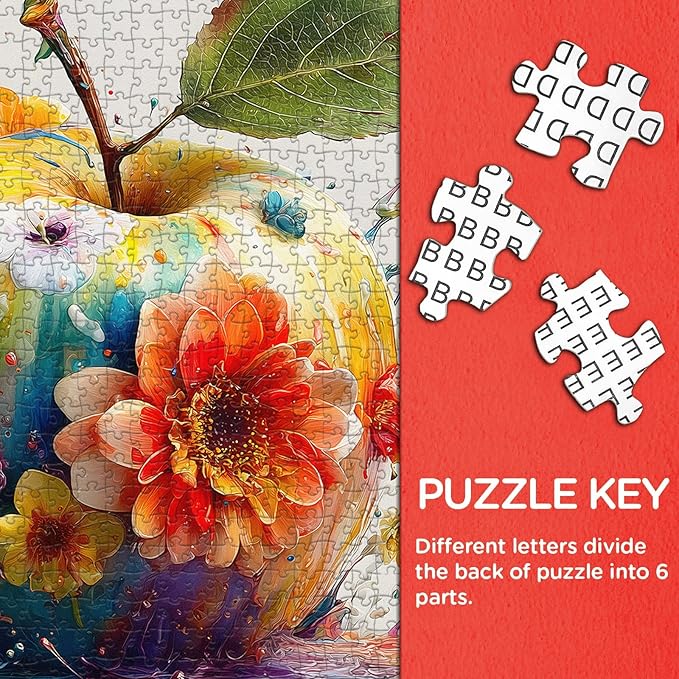 Blooming Color Apple Puzzles for Adults 1000 Pieces, Larkipuzz Gradient Fruit Puzzle Floral, Hard Impossible Wildflower Flower Art Theme for Plant Lovers