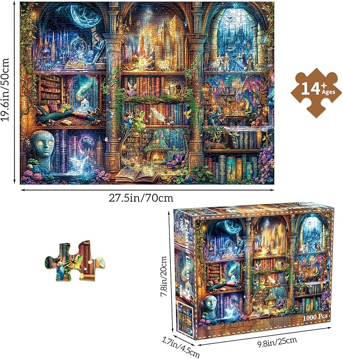 Jigsaw Puzzles for Adults 1000 Pieces, Interlock Perfectly No Dust, Impossible Difficult Hard Fun 1000 Piece Jigsaw Puzzles for Adults-1:1 Poster-Enchanted Library