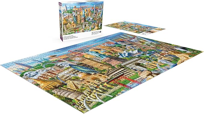 Buffalo Games - Adrian Chesterman - World Landmarks - 2000 Piece Jigsaw Puzzle for Adults - Challenging Puzzle Perfect for Game Nights - Finished Size is 38.50 x 26.50