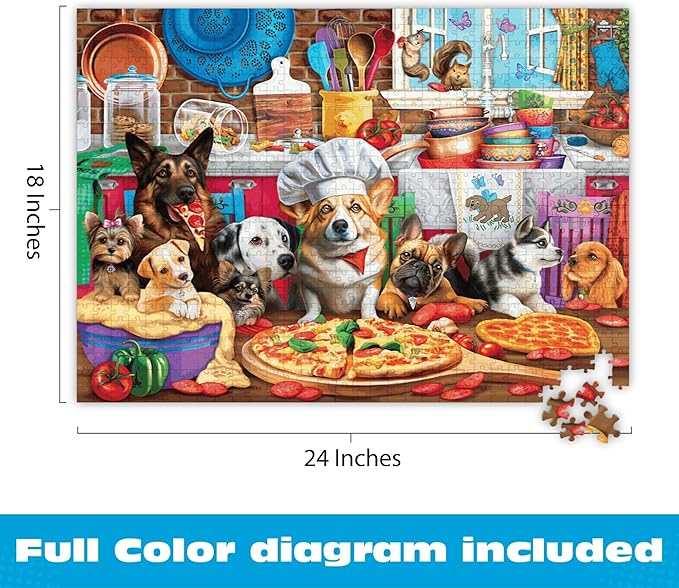 Buffalo Games - Pizza Time Pups by Brigid Ashwood 750 Piece Jigsaw Puzzle for Adults and Teens Colorful Dogs Kitchen Scene