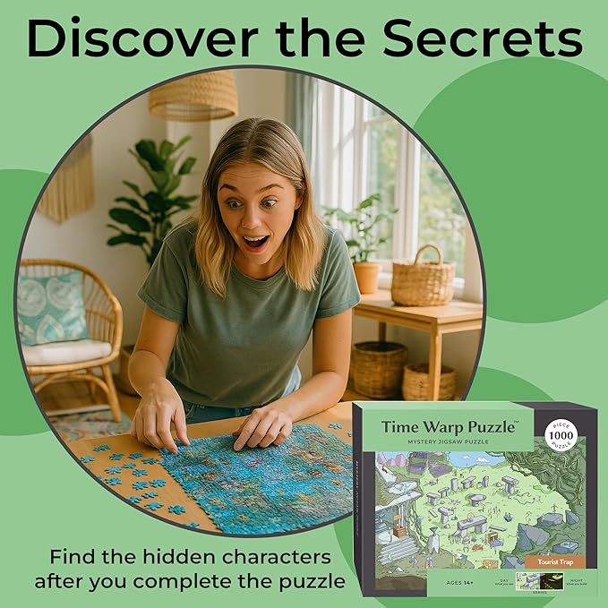 Time Warp Puzzle Series 1 – Day to Night Hidden Scene | 1000 Piece Jigsaw Puzzle for Adults | Discover a Story That Transforms as You Build | Giftable Magic Puzzle Art (Tourist Trap)