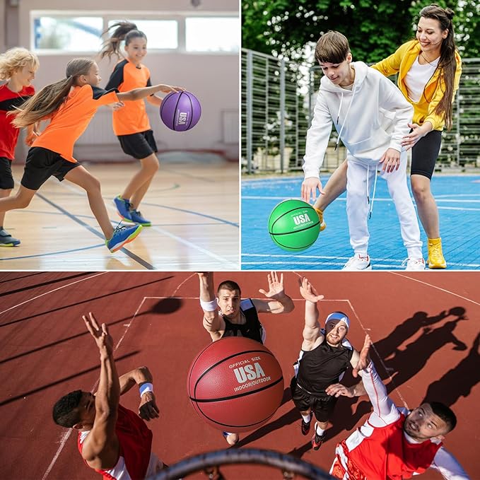Libima 12 Pcs Rubber Basketball Official Size Bulk Streetball Multicolor Basket Ball with Pump Plain Basketball for Adult Youth Kid Indoor Outdoor Training Game Gift Back to School