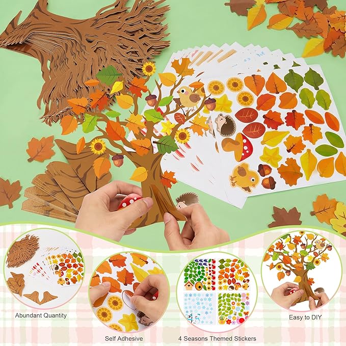 Bafeil 32 Set Seasonal Trees Craft Kits Make Your Own DIY Four Seasons Tree Decoration Spring Summer Autumn Winter Sticker Art Craft for School Classroom Home Activity Party Favor Supplies