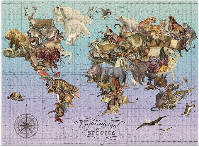 Galison Wendy Gold Endangered Species Puzzle, 1,500 Pieces, 32” x 23.75” – Difficult Jigsaw Puzzle Featuring Stunning Animal Artwork – Thick, Sturdy Pieces, Challenging Family Activity