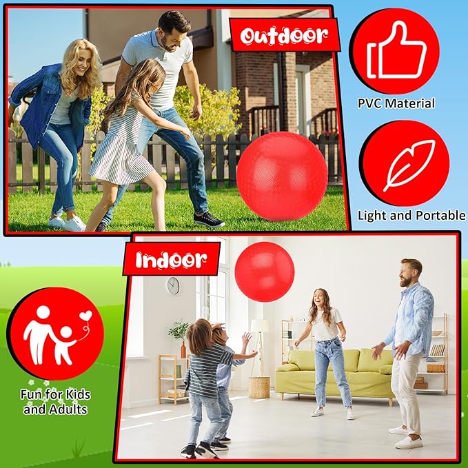 Yunsailing 5 Pack 18 Inch Large Bouncy Balls Giant Inflatable Red Playground Balls with Hand Air Pump for Outdoor Indoor Activity Beach Park Backyard Game Supplies