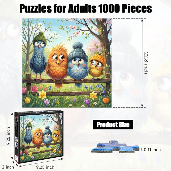 1000 Piece Jigsaw Puzzle for Adults, Cute Bird Animal Pattern, Back with Letters, Ideal for Home Decor & Puzzle Lover Gifts