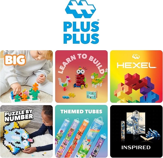 PLUS PLUS 240 Piece Interlocking Building Blocks for Kids, Open Ended Connecting Toys, STEM Bin Classroom Mini Manipulatives - Rainbow Mix Play Tube