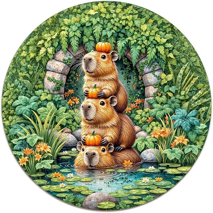 Capybara Puzzles for Adults 1000 Pieces, Round Animal Jigsaw Puzzles 1000 Pieces, Impossible Difficult Hard Challenging Puzzles for Adults, Art Puzzle for Home Decor (26.5 * 26.5in)