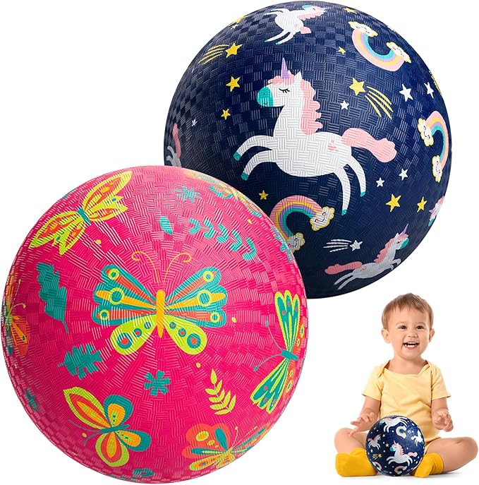 U&C Planet Playground Balls for Toddlers 1-3, 2 Pack 6 inch 8.5 inch Kickball for Kids Outdoor Indoor, Catoon Rubber Balls with Pump, Child Gift for Boys Girls 1-3 3-5 5-10